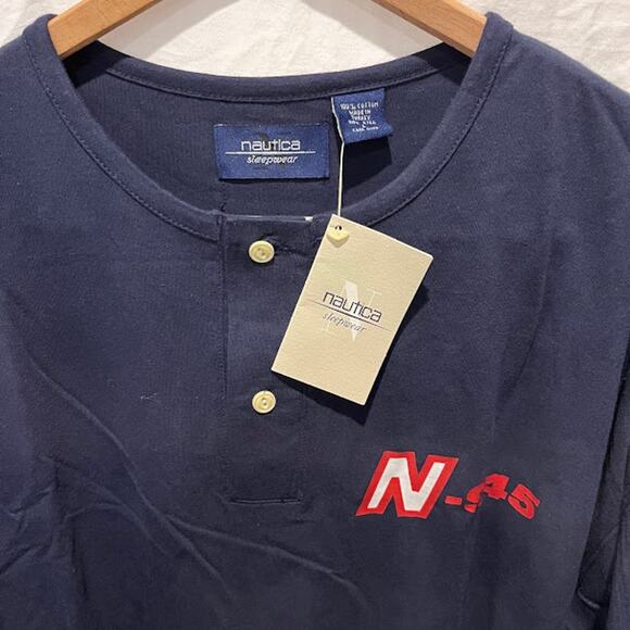 NWT VTG Y2K Nautica Sleepwear Navy Nightshirt Nightgown Blue Water Logo Cotton - Picture 6 of 7